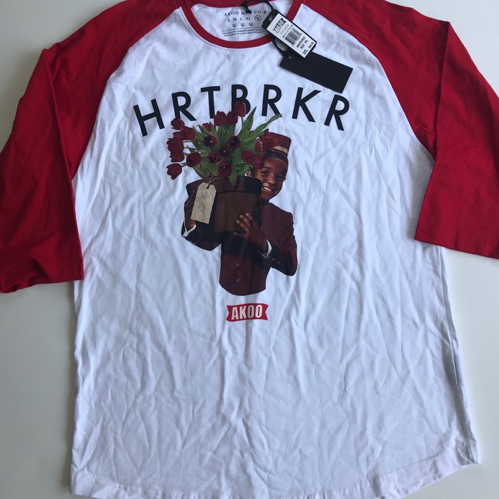 NEW AKOO men’s shirt red white heart hip hop XXL